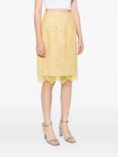 Blaklace Floral Lace Skirt In Yellow