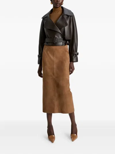 Nour Hammour Leather Belted Jacket In Brown