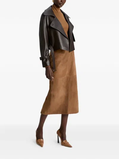 Nour Hammour Leather Belted Jacket In Brown