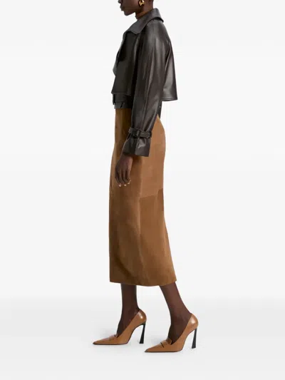 Nour Hammour Leather Belted Jacket In Brown