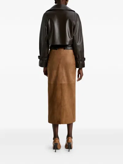 Nour Hammour Leather Belted Jacket In Brown