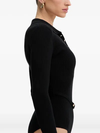 Fracomina Button Ribbed Top In Black