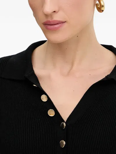 Fracomina Button Ribbed Top In Black