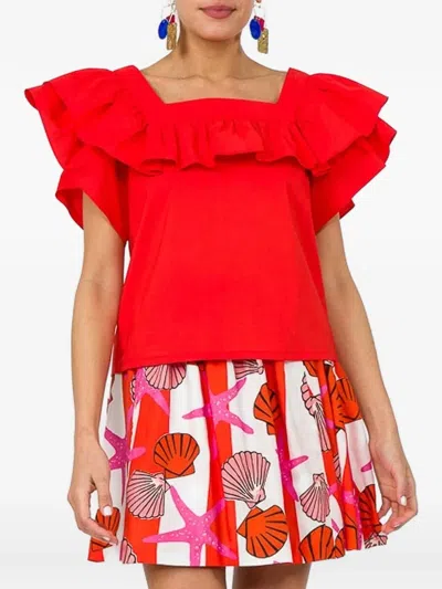 Lhd Ruffled Square Neck Blouse In Red