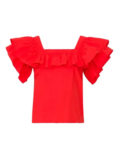Lhd Ruffled Square Neck Blouse In Red