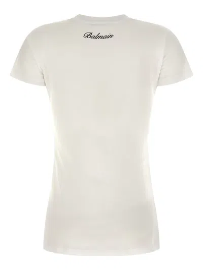 Balmain Cotton T-shirt With Button Detail And Draped Design In White