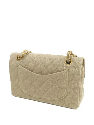Pre-owned Chanel 1994-1996 Small Classic Linen Double Flap Shoulder Bag In Brown