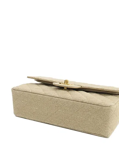 Pre-owned Chanel 1994-1996 Small Classic Linen Double Flap Shoulder Bag In Brown