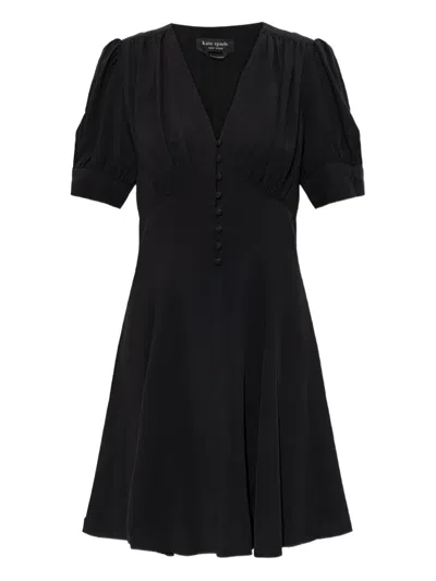 Kate Spade V-neck Button Mini Dress In Black