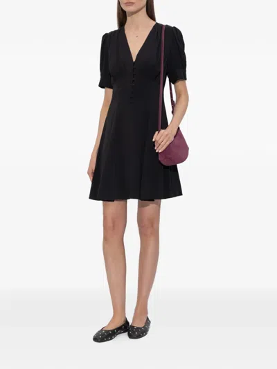 Kate Spade V-neck Button Mini Dress In Black