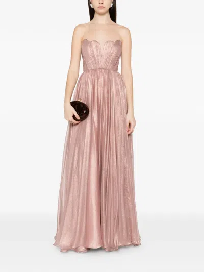 M.marquise Camelia Strapless Pleated Maxi Dress In Pink