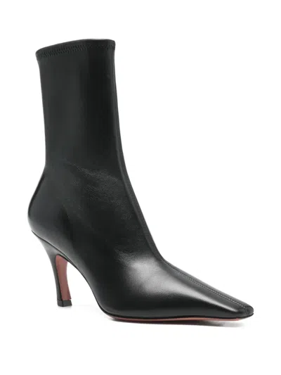 Amina Muaddi Jamie Nappa Leather Ankle Boots Stiletto In Black