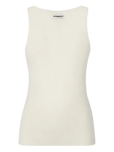 Pinko Ribbed Button Tank Top In Neutral
