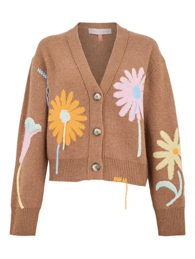 Mira Mikati Floral-intarsia Cardigan In Blue