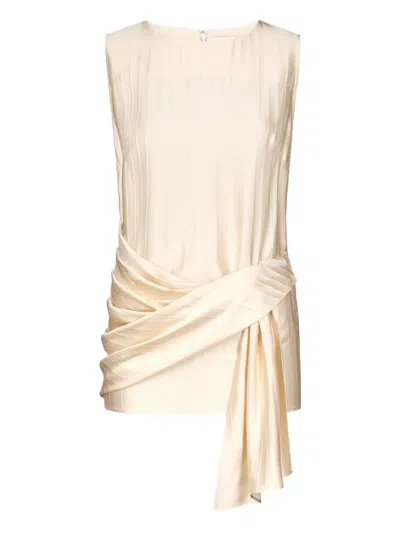 Loulou De Saison Fonda Striped Draped Top In Neutral