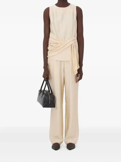 Loulou De Saison Fonda Striped Draped Top In Neutral