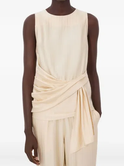 Loulou De Saison Fonda Striped Draped Top In Neutral