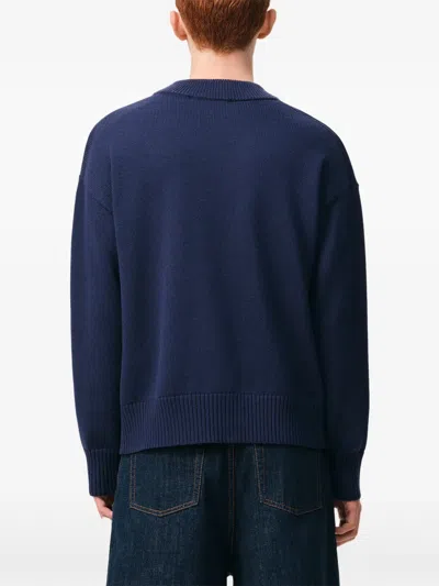 Ami Alexandre Mattiussi Ami Coeur-intarsia Horn-button Cardigan In Blue