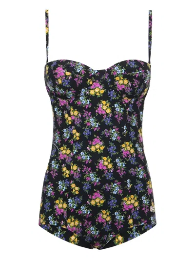 Dolce & Gabbana Floral-print Swimsuit In Black