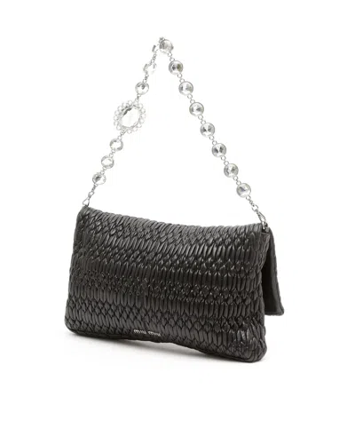 Miu Miu Large Crystal Cloqué Shoulder Bag In Black