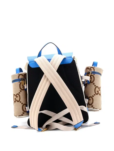 Pre-owned Gucci Multi-compartment Convertible Jumbo Gg Canvas And Leather Medium Backpack In Blue
