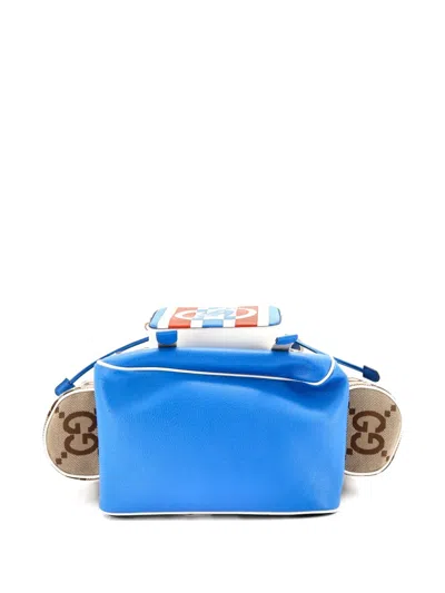 Pre-owned Gucci Multi-compartment Convertible Jumbo Gg Canvas And Leather Medium Backpack In Blue