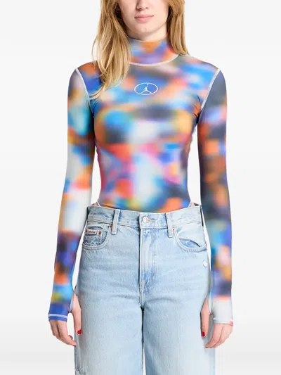 Jordan Printed Long-sleeve Bodysuit In Blue