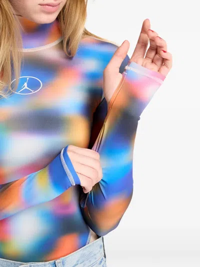 Jordan Printed Long-sleeve Bodysuit In Blue