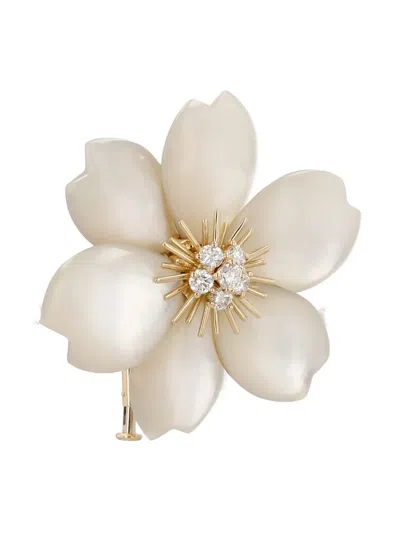 Pre-owned Van Cleef & Arpels 1990's Diamonds Mother Of Pearl Flower Brooch In White