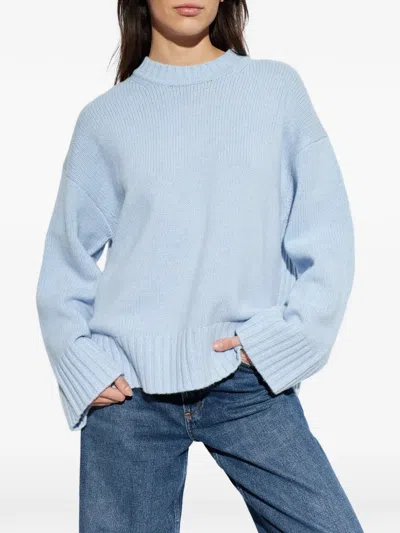 Samsoe & Samsoe Ribbed Crew-neck Sweater In Blue
