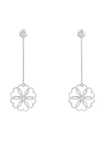 Pre-owned Poiray 2010's Rosacein White Gold And Diamonds Pendants Earrings  In Silver