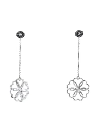 Pre-owned Poiray 2010's Rosacein White Gold And Diamonds Pendants Earrings  In Silver