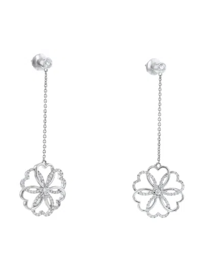 Pre-owned Poiray 2010's Rosacein White Gold And Diamonds Pendants Earrings  In Silver