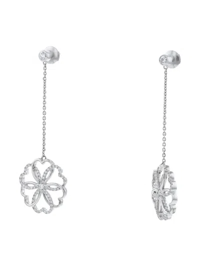 Pre-owned Poiray 2010's Rosacein White Gold And Diamonds Pendants Earrings  In Silver