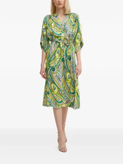 Joseph Ribkoff Paisley Tie-waist Midi Dress In Green