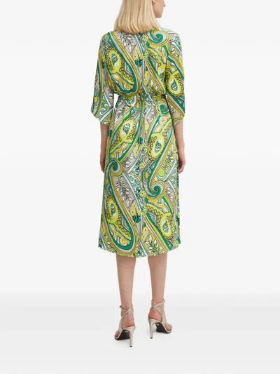 Joseph Ribkoff Paisley Tie-waist Midi Dress In Green