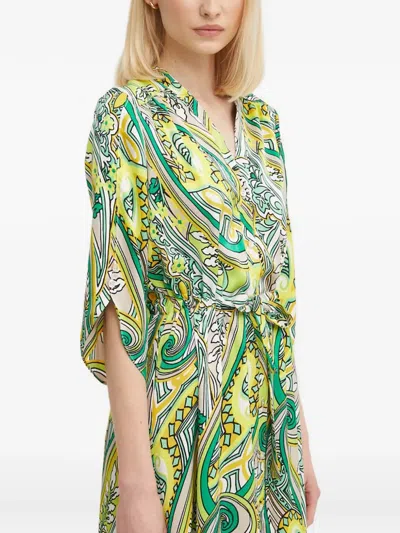 Joseph Ribkoff Paisley Tie-waist Midi Dress In Green
