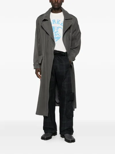 Open Yy Motorcycle Maxi Belted Trench Coat In Green