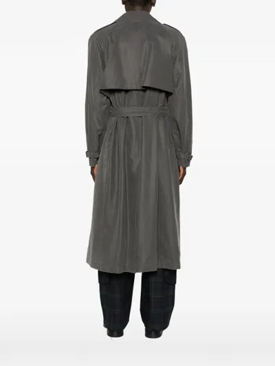 Open Yy Motorcycle Maxi Belted Trench Coat In Green