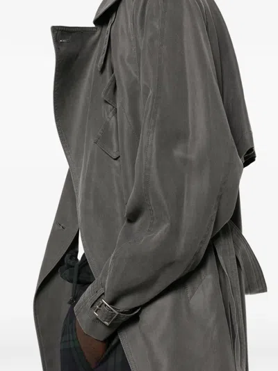 Open Yy Motorcycle Maxi Belted Trench Coat In Green
