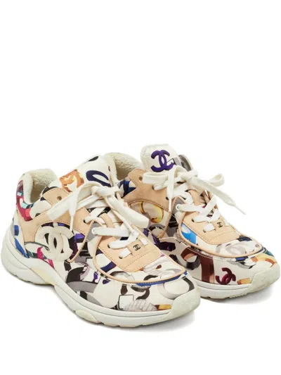 Pre-owned Chanel Signature Logo Sneakers In White