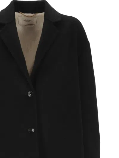Agnona Buttoned Coat In Black