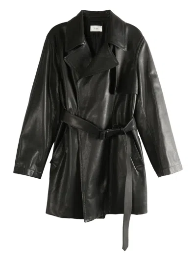 The Row Belted Leather Trench Coat In Black