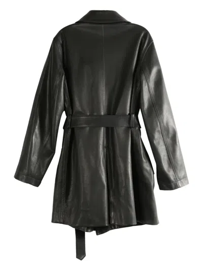 The Row Belted Leather Trench Coat In Black