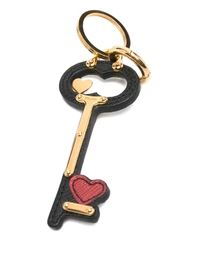 Prada Heart-motif Keyring In Black