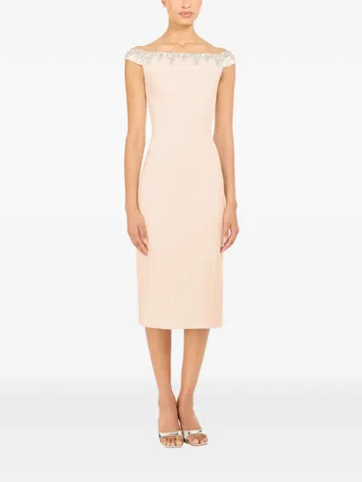 Jenny Packham Valorie Beaded Off-shoulder Midi Dress In Neutral
