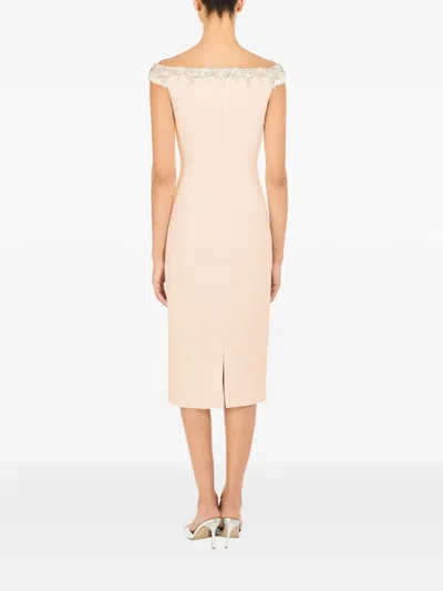 Jenny Packham Valorie Beaded Off-shoulder Midi Dress In Neutral