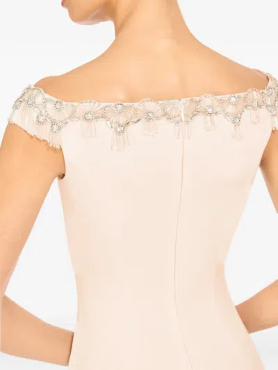 Jenny Packham Valorie Beaded Off-shoulder Midi Dress In Neutral