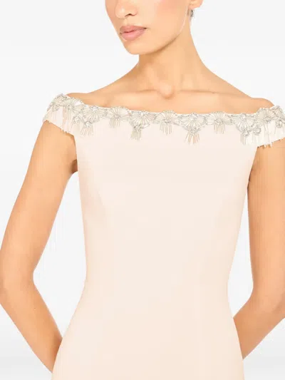Jenny Packham Valorie Beaded Off-shoulder Midi Dress In Neutral
