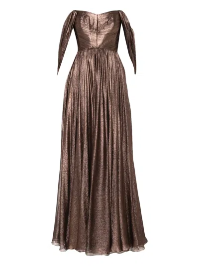 M.marquise Silvana Off-shoulder Maxi Dress In Brown